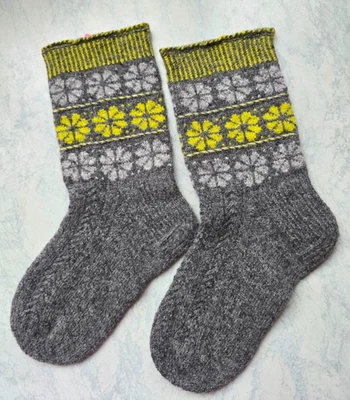 Handknitted 100 % Wool Warm Long Women Unique Socks Cozy Casual Fancy Gift Boho - Image 1 of 4
