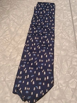 Corbata Salvatore Ferragamo Azul Marino Estampado Pingüino Italia 100% Seda 58" 3.75" Foto 1 de 4