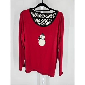 Camisa pijama de manga larga blanca ciervo para mujer talla 2X roja estampado de muñeco de nieve de vacaciones - Imagen 1 de 4