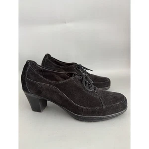 Clarks Bendables Suede Oxfords Lace up Heels Size 9 Black Suede Leather Comfort - Picture 1 of 6