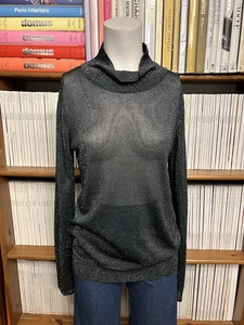 Wyse London Damen 12 10 3 Top Bluse Lurex Stehkragen transparent glitzernd lockere Passform - Bild 1 von 9