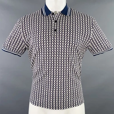 VALENTINO Talla M Azul Marino Blanco Monograma Piqué Algodón Abotonado Polo - Imagen 1 de 4