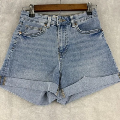Pantalones Cortos H&M Para Mujer Talla 4 Azul Denim Tiro Alto Puño Doblado Clásico Informal Verano Foto 1 de 4