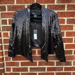 Kardashian Kollection Pailletten Jacke XS schwarz cropped drapiert vorne offen Glam - Bild 1 von 10