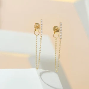 Orecchini catena barra lunga 35 mm diamanti creati in laboratorio oro 14 kt 0,10 ct. gioielli raffinati - Foto 1 di 10