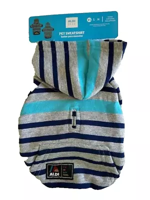 ALDI GEAR DOG SWEATSHIRT  Cat Sweatshirt Blue & Grey Stripes XS **BRAND NEW** - Image 1 of 4