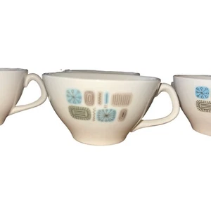 Temporama Dura Glass ‘Atomic’ Design Coffee Tea Cup Vintage MCM Decor Set Of 7 - Picture 1 of 5
