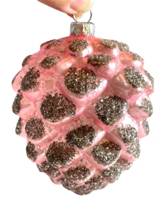 ADORNOS DE CONO DE PINO ROSA VIDRIO MERCURIO PLATA BRILLO NAVIDAD TRADICIONAL 3 PIEZAS - Imagen 1 de 4