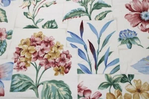 Vintage Interior Design Fabric Inc 3 1/2 yds x 56" Pink Roses blue Flowers Drape - Picture 1 of 8