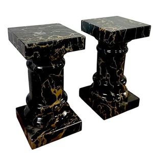 Set Of Portoro Black Marble Art Column Bookends H17Cm - Picture 1 of 6