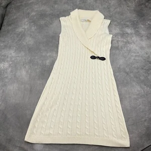Calvin Klein Dress Women Large Ivory Shimmer Knit Buckle Shawl Sleeveless - Picture 1 of 10