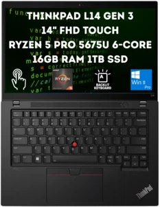 Lenovo ThinkPad L14 Gen 3 14" FHD Touch Ryzen 5 PRO 5675U 16GB 1TB SSD 4 Yr Wrty - Picture 1 of 11