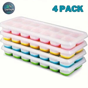 4 Pack Silicone Ice Cube Trays With Lid BPA Free 56-Ice Cubes Molds  - Picture 1 of 9