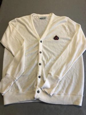 Suéter IZOD de Colección Adulto Grande Marfil Ligero Tejido Cárdigan Preppy Cresta Foto 1 de 4