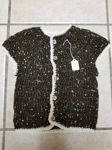 Newborn Knitted Sweater Vest by Yarn Creations Brown&White Striped Whool Sz 3-6 - Picture 1 of 4