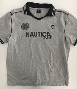 NAUTICA JEANS COMPANY Mens Grey Black Cotton Jersey V-neck Collar Shirt Size L  - Picture 1 of 4