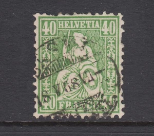 Switzerland Sc 47 used. 1862 40c green sitting Helvetia, rough perfs at top - Picture 1 of 2