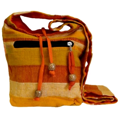 Women Cotton Shoulder Hand Bag Orange 24cm Crossbody Fabric Woven Sling - Image 1 of 4