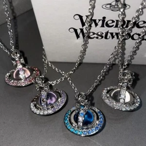 Colorful Saturn chain necklace for women, light luxury collarbone necklace - Picture 1 of 26