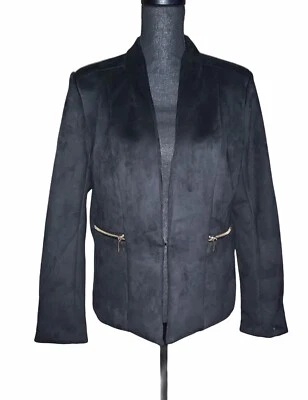 Carmen Marc Valvo Blazer 黑色人造皮革夹克中号全新带标签涤纶氨纶 — 第 1/4 张图片