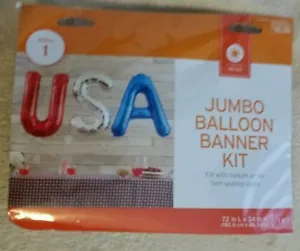 USA Rot Blau Silber Jumbo Folienballons Banner Kit 72 x 34 Zoll + Band NEU - Bild 1 von 2