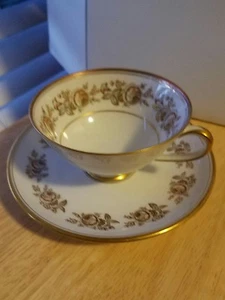 Furstenberg china Gerverot Rose Gold Verge Footed Cup & Saucer Gold Trim - Picture 1 of 4