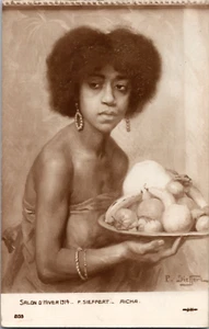 1914 cartolina francese di dipinto Africaine au plateau de fruit di Paul Sieffert - Foto 1 di 2