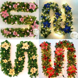 9FT Pre Lit Christmas Garland 5m LED Lights Door Wreath Xmas Fireplace Decor - Picture 1 of 63