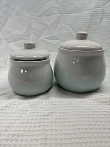 Set Of (2) American Atelier Oasis Canisters ** Lid Issue On One Aqua and White - Picture 1 of 10