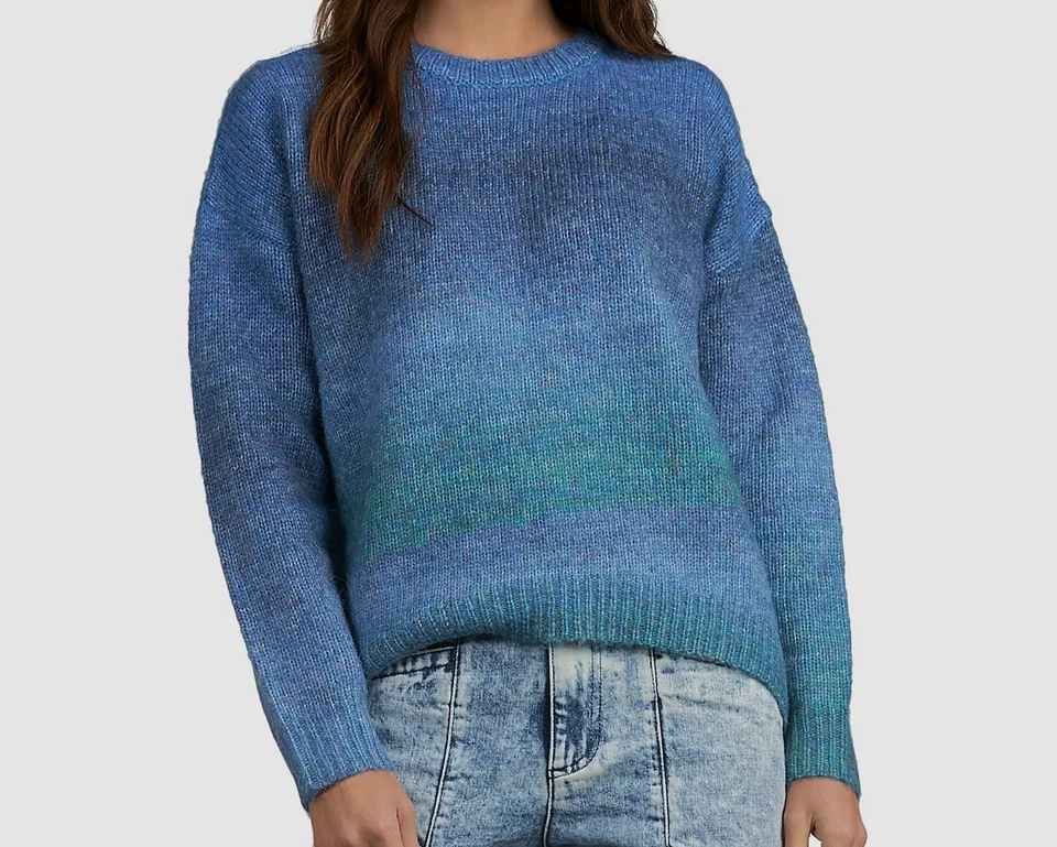 Suéter para mujer $108 Elan azul multi alto/bajo cuello redondo mezcla de lana talla XS Foto 1 de 1