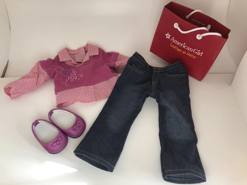 American Girl Truly Me School Days Outfit Pink Shoes Sweater Jeans W/ Bag - Image 1 of 4