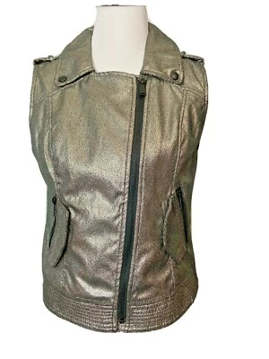 Black Gold Women's Vest Sz S Collared Biker Punk Rock Metallic BCB Generation - Image 1 of 4