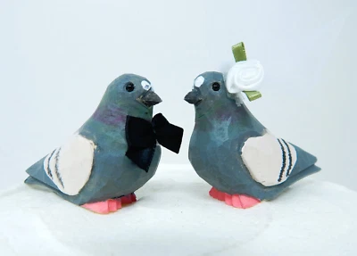 Pigeon Wedding Cake Topper Love Birds Bride Groom Engagement Anniversary Carved - Image 1 of 4