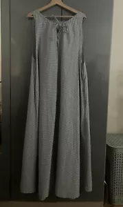 DEIJI STUDIOS SzM cotton blue check trapeze maxi dress tie dropped arm holes - Picture 1 of 9