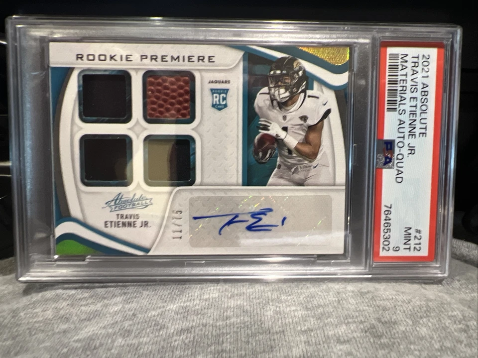 2021 Absolute Materials Auto-Quad Travis Etienne Jr.  PSA 9 MT #11/75 - Image 1 of 2