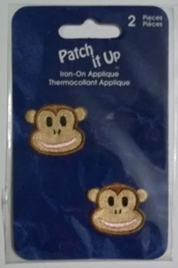 Iron-on Applique Kids 2 Monkey Faces Free Shipping Horizon NIP - Picture 1 of 1