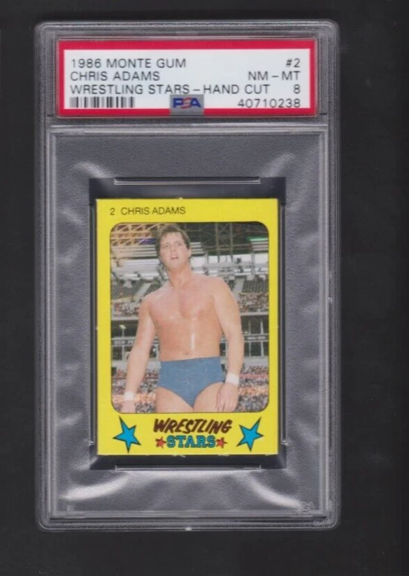 1986 MONTY GUM HAND CUT WRESTLING #2 CHRIS ADAMS GRADE PSA 8 NM-MT POP 1 HIGHEST - Image 1 of 1