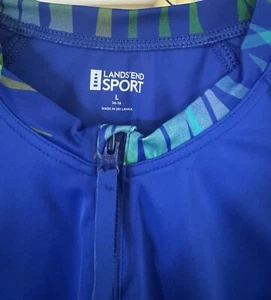 Lands End Sport L 14 1/4 Zip Blue Leaf Print Yoga Pullover Long Sleeve Jacket  - Picture 1 of 4