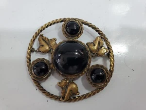 ANTIQUE Brooch Black Onyx Gold Tone Art Deco Pin 2"   5037/20 - Picture 1 of 8