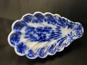 Rare Antique Flow Blue Relish Scalloped Oyster Shell Relish Bowl Dish 8 5/8” - Picture 1 of 23