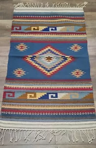 Vintage Native Aztek Design Woven Wool Rug 58" x 32" Beautiful - Picture 1 of 3