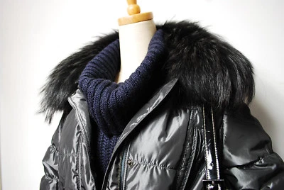 Detachable Raccoon Fur Collar 3/4 Length Long Metallic Jacket w/ Hood - Image 1 of 4