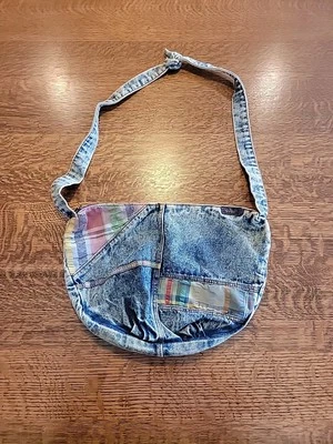 Vintage 1980s Acid Wash Denim Patchwork Purse Shane Shoulder Bag Retro Handbag - Image 1 of 4