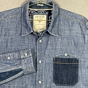 Guess Mens Slim Fit Western Chambray Blue Denim Retro Shirt Size XL - Picture 1 of 7