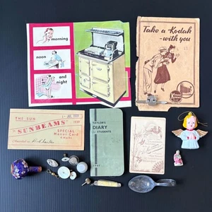 Vintage Trinkets Spoon Ads Diary Cloisonne Thimble Mixed Lot Imperfect Repurpose - Picture 1 of 13