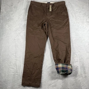 J Crew Pants Mens 35x32 Brown Flannel Lined Plaid Chino Classic Fit Preppy New - Picture 1 of 18