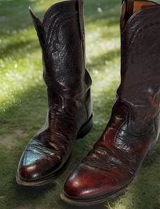 Lucchese 2000 Maroon Leather Western Boots Mens Size 8 1/2 Model # T007502 - Picture 1 of 22