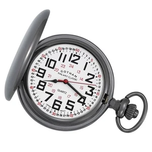 Gotham Men's Gunmetal Military Dial Hunter Quartz Pocket Watch # GWC15044B - Picture 1 of 3