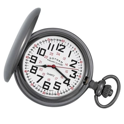 Gotham Men's Gunmetal Military Dial Hunter Quartz Pocket Watch # GWC15044B - Image 1 of 3