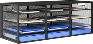 12 Fächer Schreibtisch Organizer, Ablagefächer Stapelbar, Metal Aktenablage A4, - Bild 1 von 8